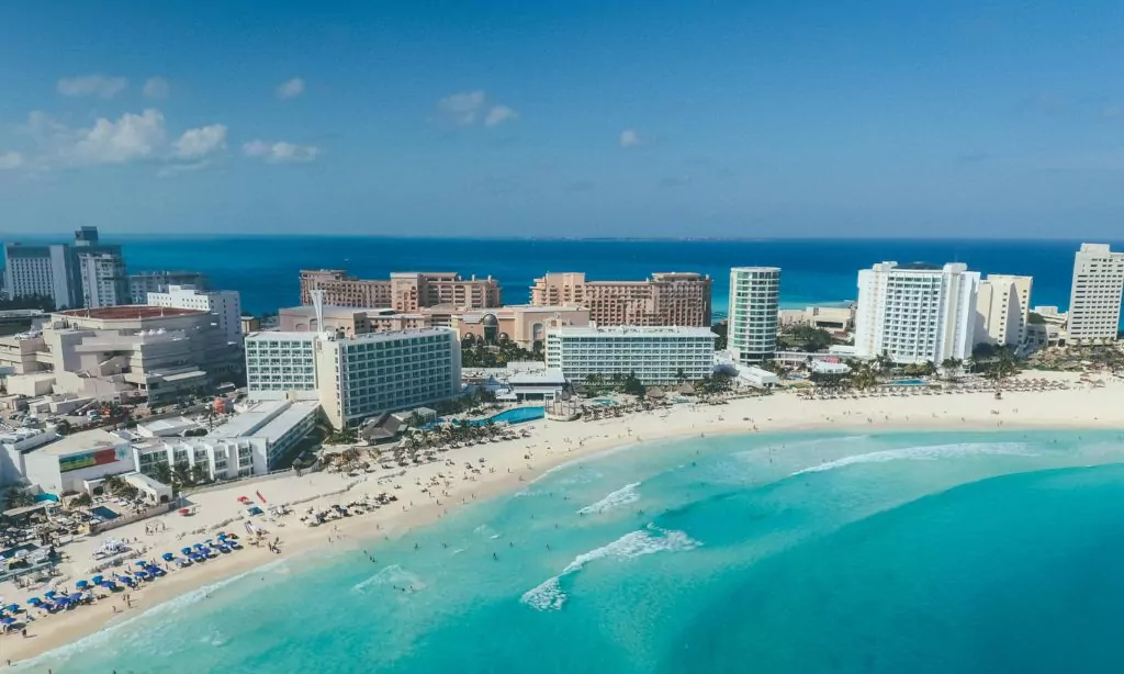 An Aerial Shot of a Beautiful Beach in Cancun